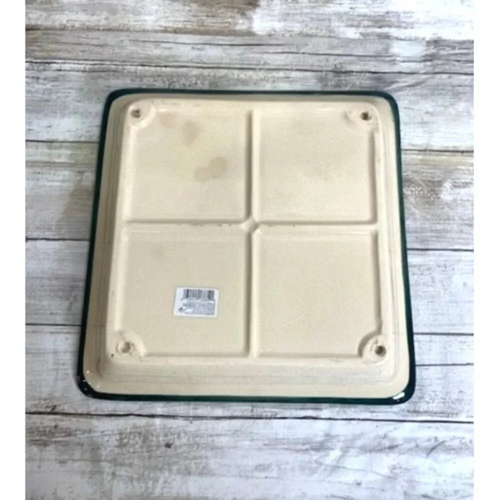 Russ Berrie 10 Inch‎ Square Ceramic Plate with Festive Ornament Design